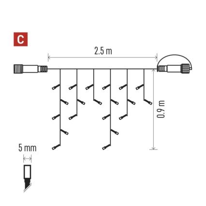 LED väline valguskett 100xLED/2,5x0,9m IP44 külm valge