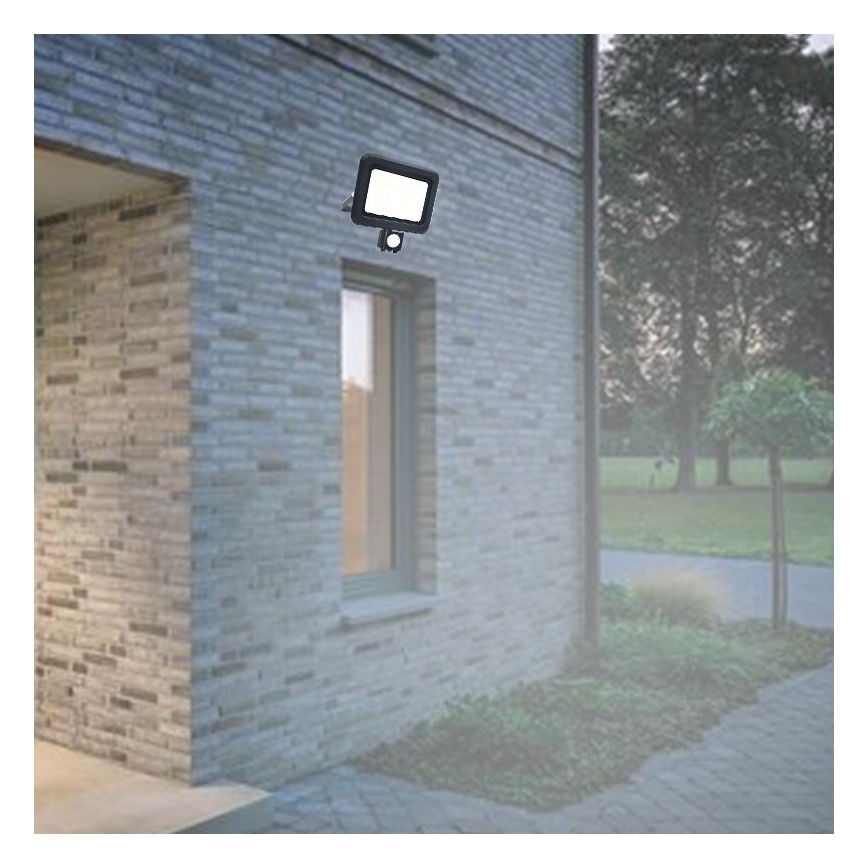 LED Väliprožektor anduriga LED/50W/230V 4000K IP44 must