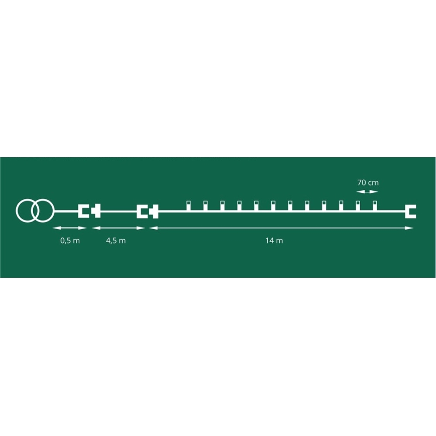 LED välivalokett CONE FILAMENT 20xE10 19m värviline/soe valge IP44, Valmistatud EL-is