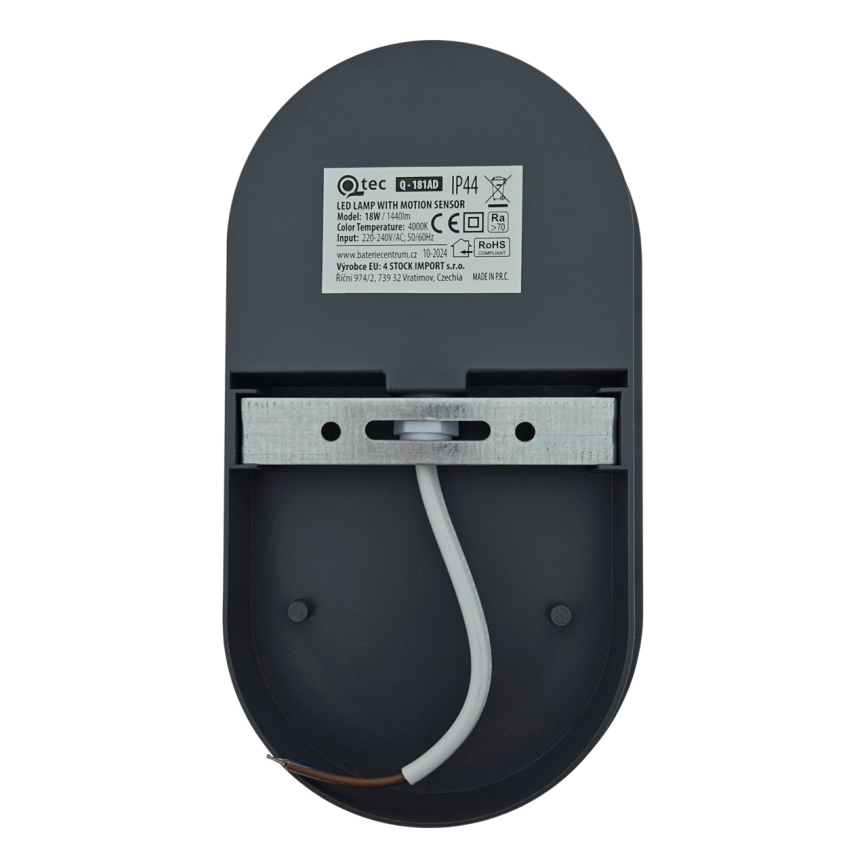 LED välisseinale kinnitatav seinavalgusti liikumisanduriga LED/18W/230V IP44 antratsiit