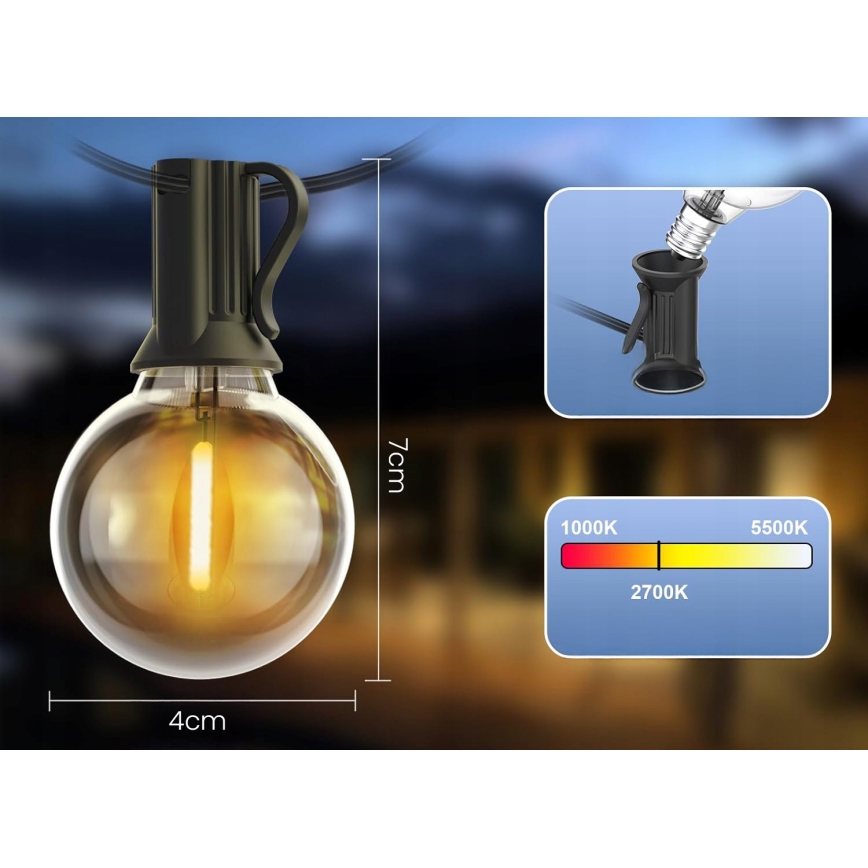 LED välistingimuste dekoratiivne valguskett 20xE12/1W/230V 20 m IP65 must