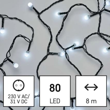 LED välistingimuste jõulukett 80 LED-i / 8 funktsiooni, 13 m, külmvalge, IP44