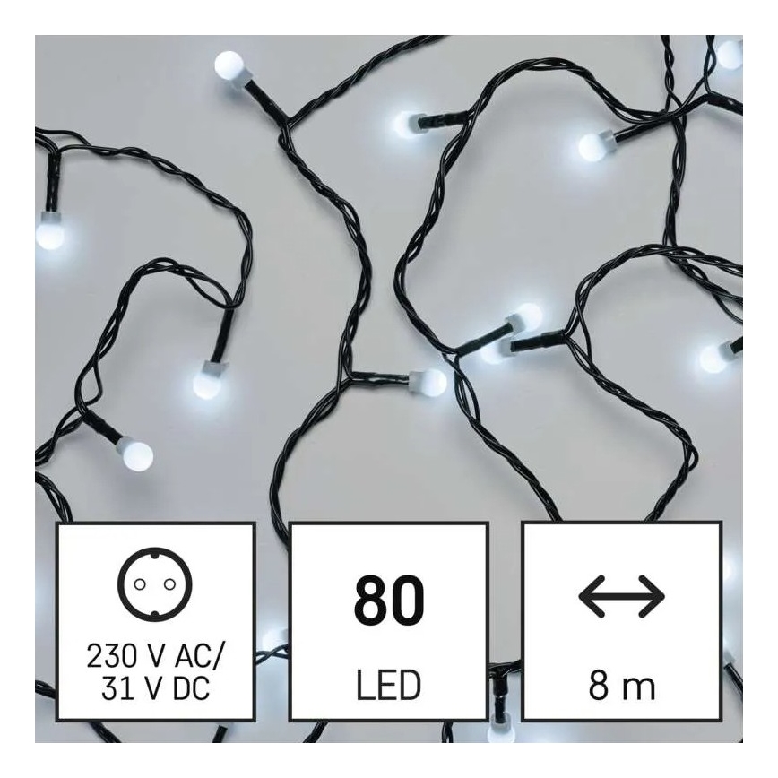 LED välistingimuste jõulukett 80 LED-i / 8 funktsiooni, 13 m, külmvalge, IP44