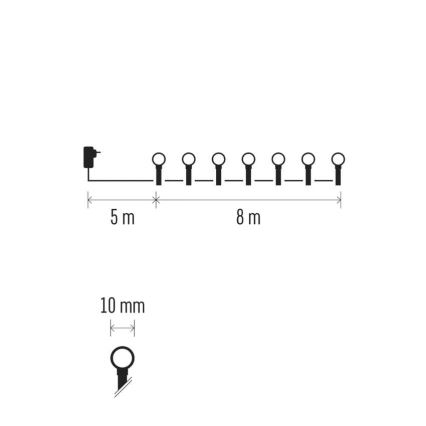 LED välistingimuste jõulukett 80 LED-i / 8 funktsiooni, 13 m, külmvalge, IP44