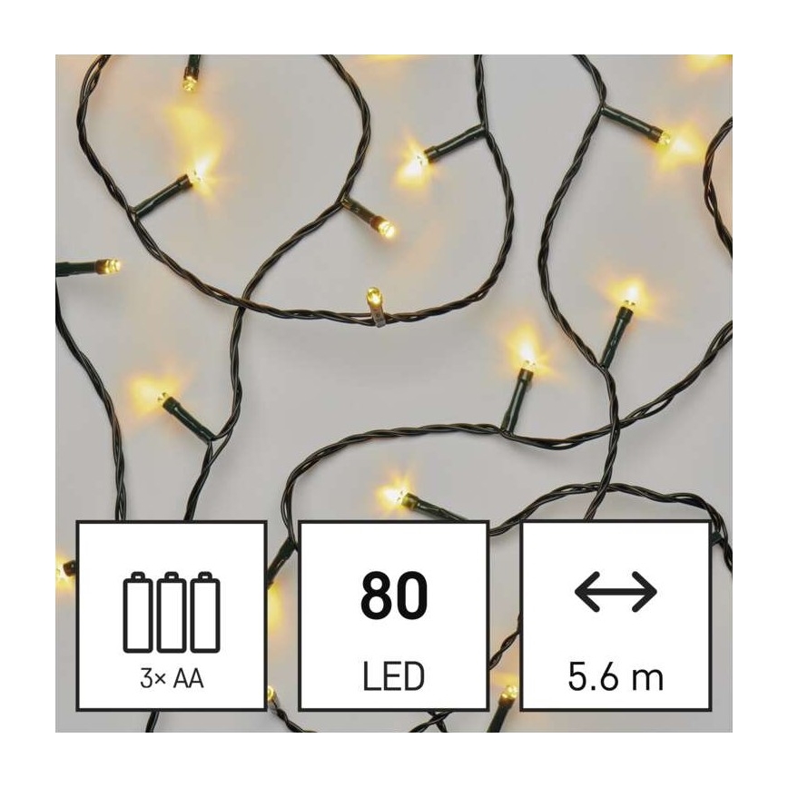 LED välistingimuste valguskett 80xLED/3xAA 6,1m IP44 soe valge