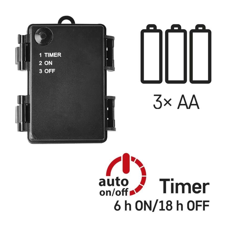 LED välistingimuste valguskett 80xLED/3xAA 6,1m IP44 soe valge