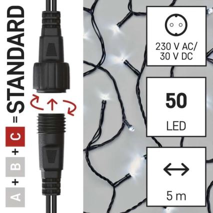 LED välistingimustele mõeldud jõulukett 50xLED/5m IP44, külmvalge