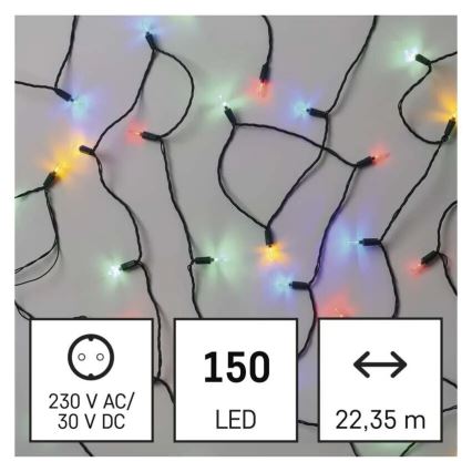 LED välistingimustes kasutamiseks mõeldud jõulutuled 150xLED/27,35m IP44 mitmevärvilised