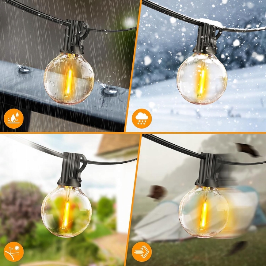 LED välistingimustes kasutatav dekoratiivkett 25xE12/1W/230V 17,5 m IP65 must