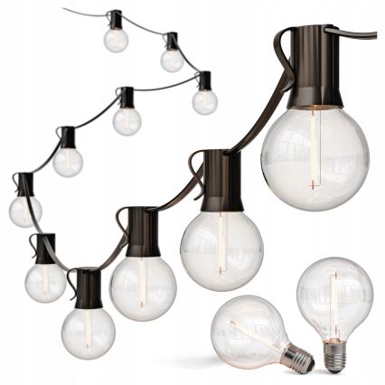 LED välistingimustes kasutatav dekoratiivkett 25xE12/1W/230V 17,5 m IP65 must