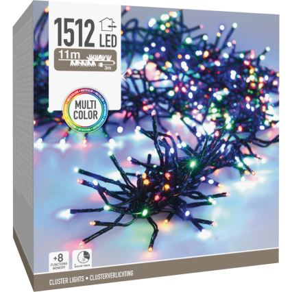 LED välistingimustes kasutatav jõulukaabel 1512xLED/230V/8 funktsiooniga, 14 m, IP44, mitmevärviline