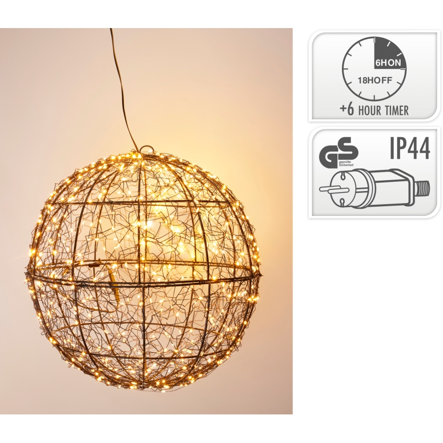 LED välistingimustesse mõeldud jõulukaunistus 500xLED/230V, läbimõõt 35 cm, IP44, soe valge pall/must