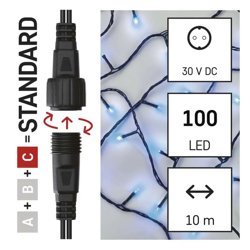 LED-välisvalguskett, 100 × LED, 10 m, IP44, sinine