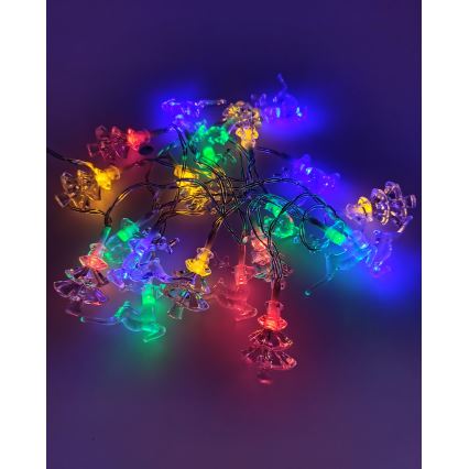 LED-välisvalguskett 20xLED/2xAA, 2,2 m, IP44, mitmevärviline — kuuse- ja põhjapõdrakujud