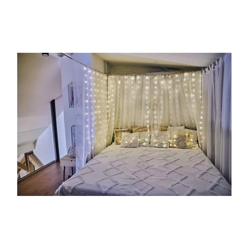 LED-välisvalguskett 300 LED/8 funktsiooni 5,9 m IP44 soe valge