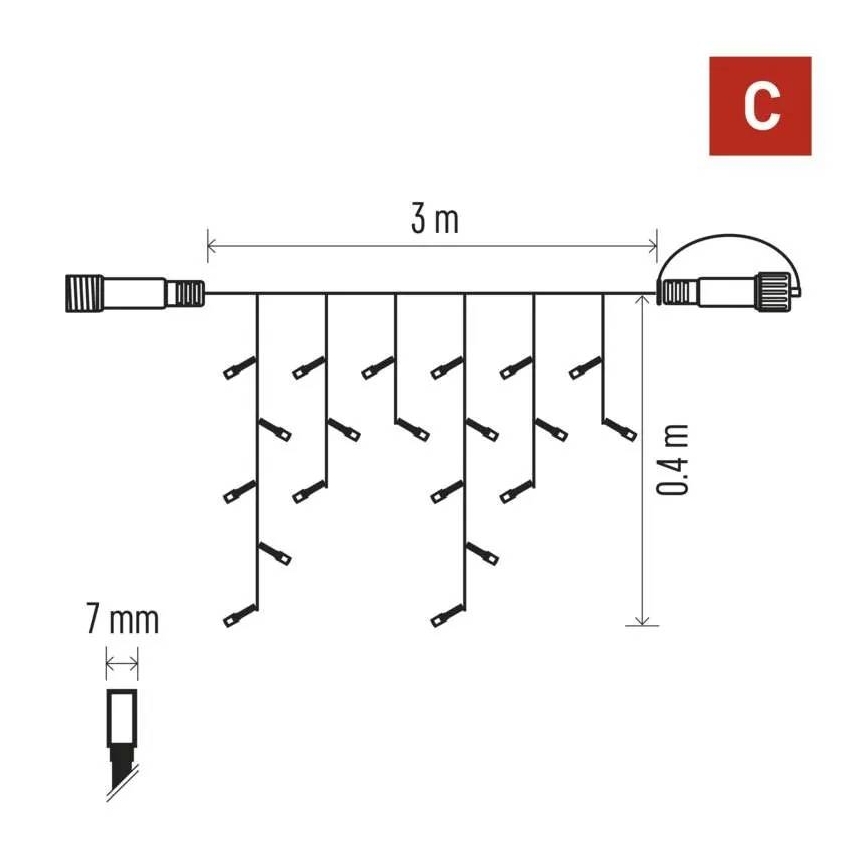 LED välisvalguskett 50xLED/3x0,4m IP44 külmvalge