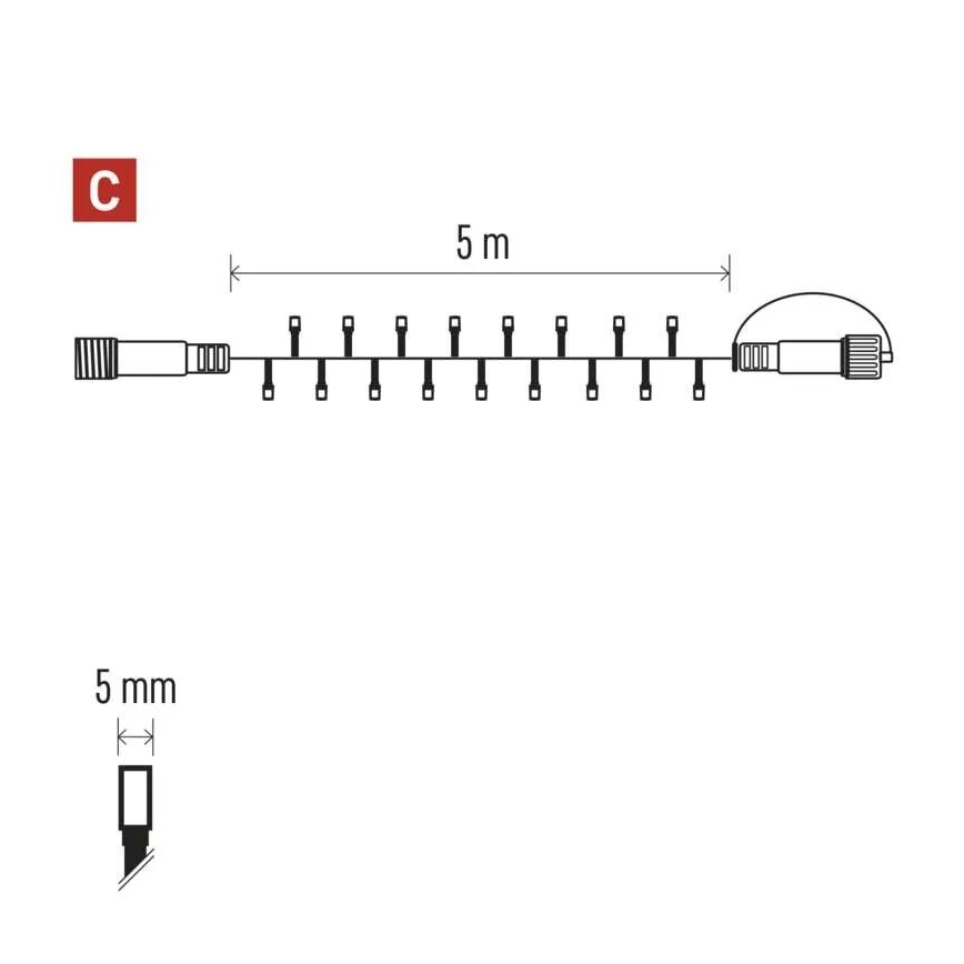 LED välisvalguskett 50xLED/5m IP44 soe valge