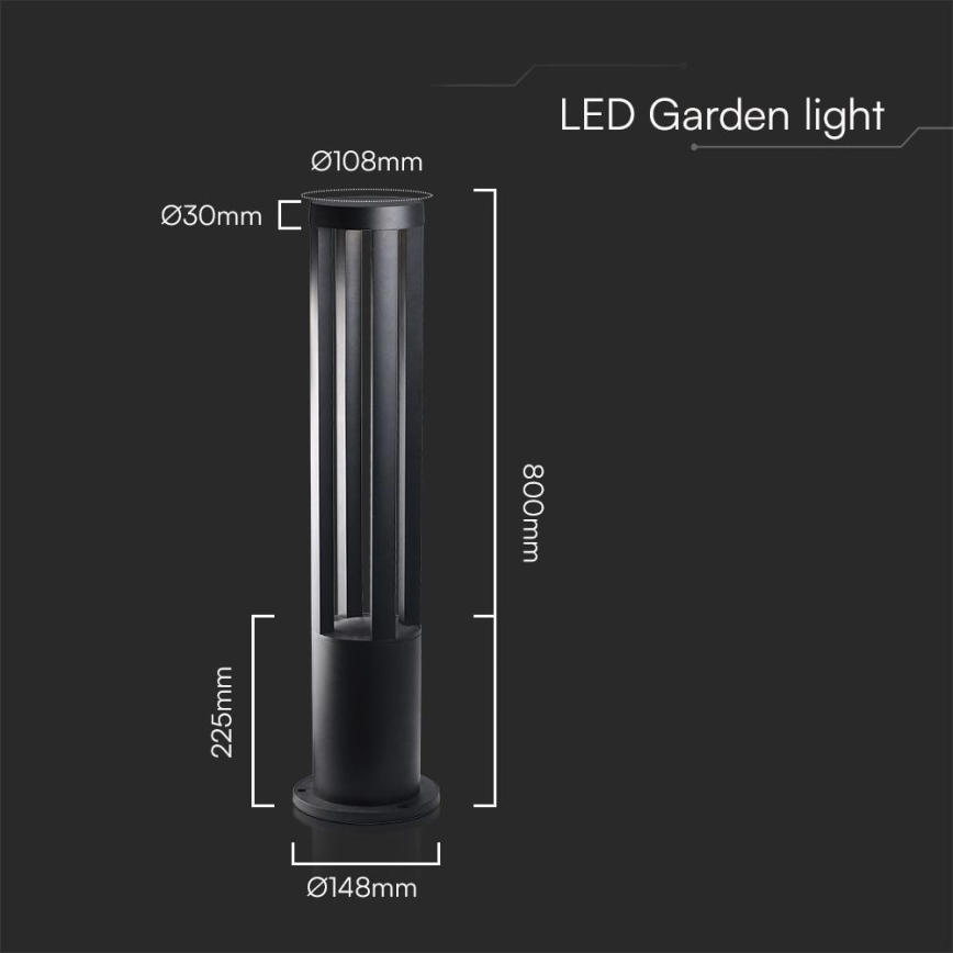LED välisvalgusti 10 W, 230 V, 3000 K, IP65, 80 cm, must