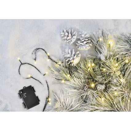 LED-välisvalokett 120xLED/3xAA 8,9m IP44 soe valge