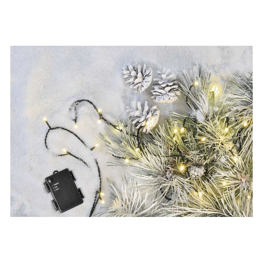 LED-välisvalokett 120xLED/3xAA 8,9m IP44 soe valge