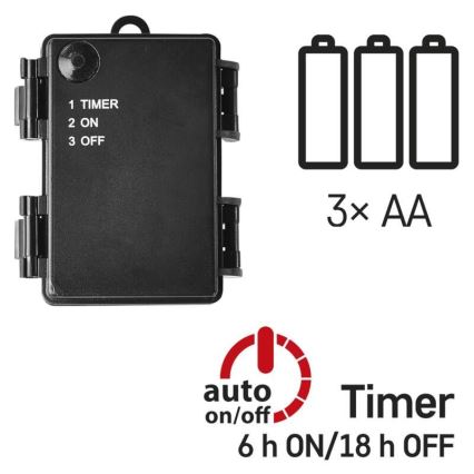 LED-välisvalokett 120xLED/3xAA 8,9m IP44 soe valge