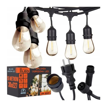 LED välitingimuste dekoratiivne valguskett 15xE27/1W/230V 15,94 m IP44 must