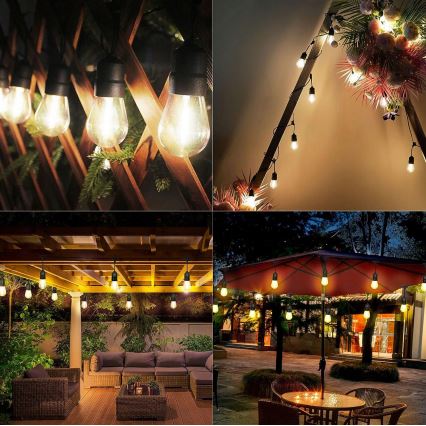 LED välitingimuste dekoratiivne valguskett 15xE27/1W/230V 15,94 m IP44 must