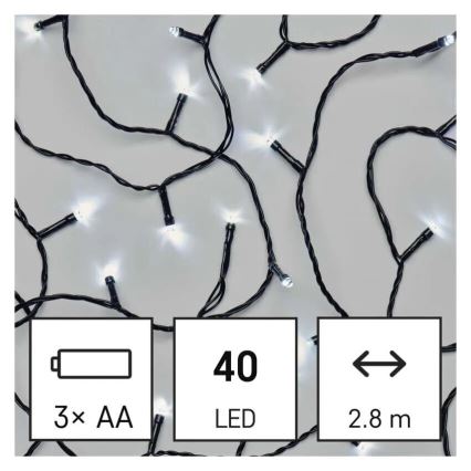 LED välitingimuste jõulutuled 40xLED/3xAA 3,3 m IP44 külmvalge