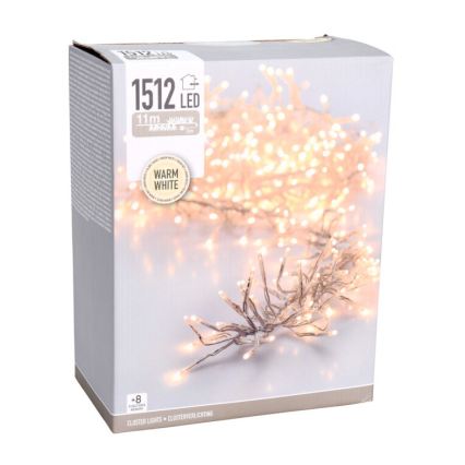 LED välitingimustele mõeldud jõulukaabel 1512xLED/230V/8 funktsiooni 14 m IP44 soe valge