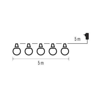 LED välitingimustes kasutatav dekoratiivne valguskett 10xLED/10m IP44 läbipaistev