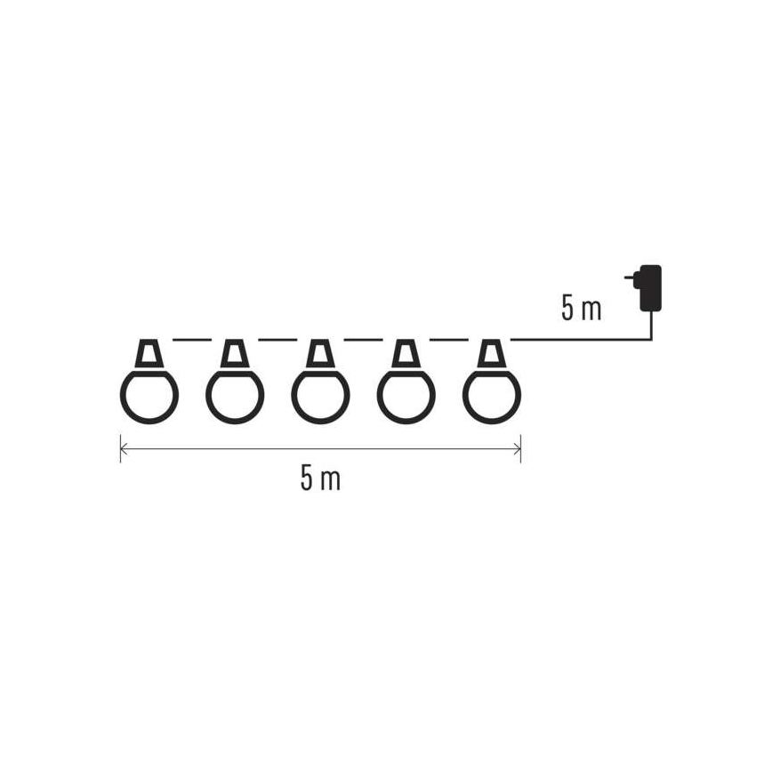 LED välitingimustes kasutatav dekoratiivne valguskett 10xLED/10m IP44 läbipaistev