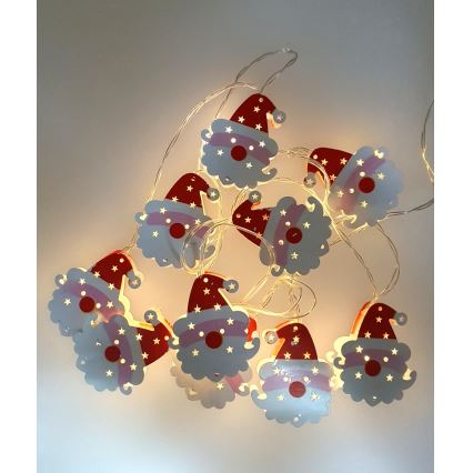 LED välitingimustesse mõeldud jõulukett 10xLED/2xAA, 1,65 m, IP44, soe valge, Santa