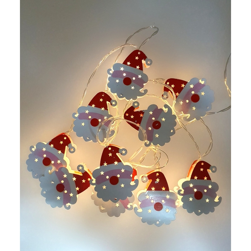 LED välitingimustesse mõeldud jõulukett 10xLED/2xAA, 1,65 m, IP44, soe valge, Santa