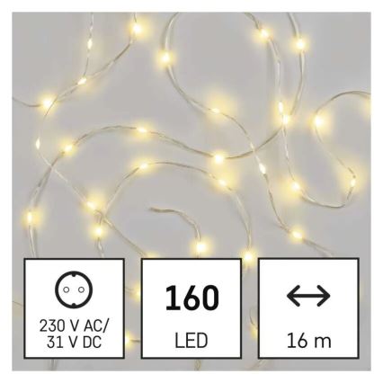 LED-välivalguskett 160×LED / 21 m, IP44, soe valge
