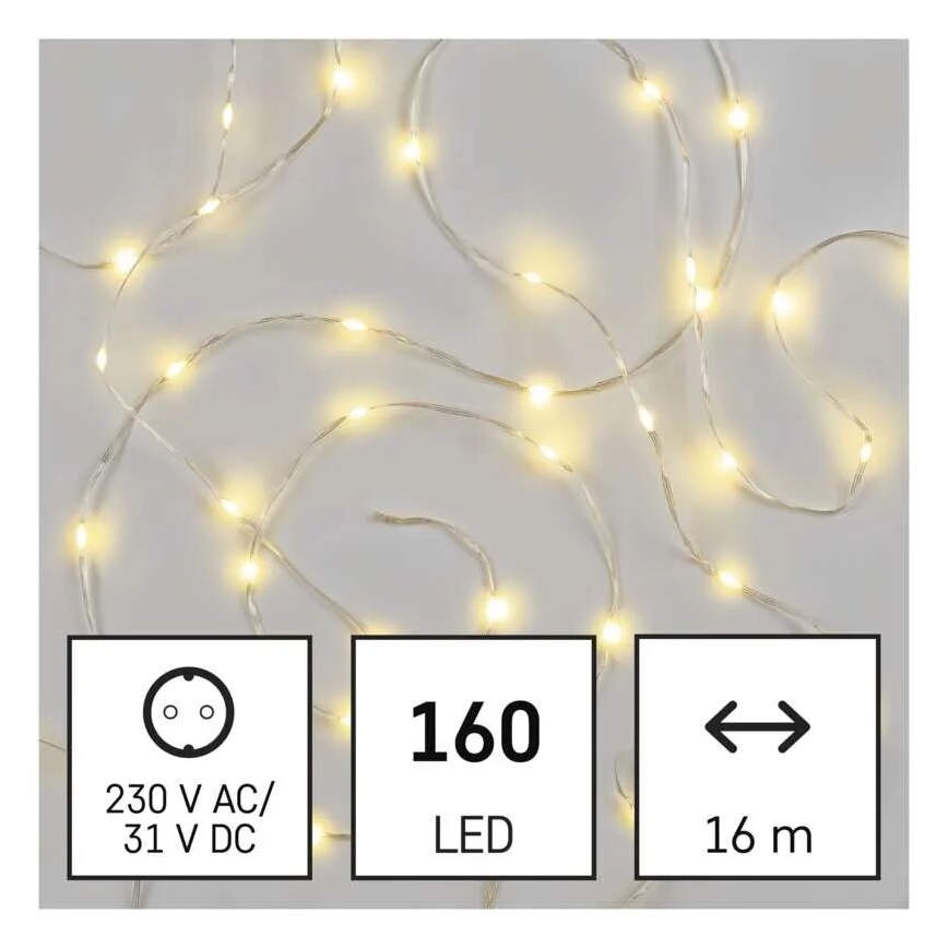 LED-välivalguskett 160×LED / 21 m, IP44, soe valge