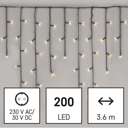 LED välivalguskett 200 LED / 8 režiimi, 8,6 m, IP44, soe valge