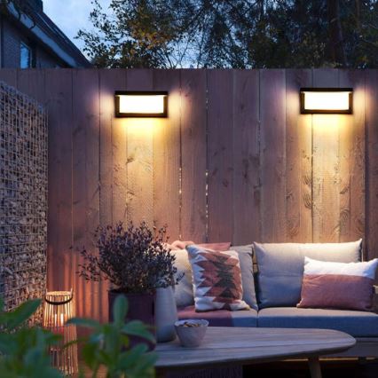 LED Väli seinavalgusti koos pirn videvikuanduriga NEELY 1xE27/9W/230V IP54 must