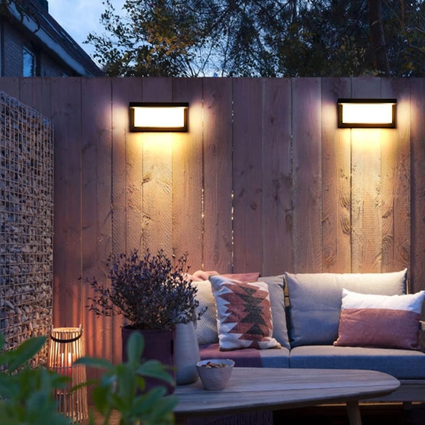 LED Väli seinavalgusti koos pirn videvikuanduriga NEELY 1xE27/9W/230V IP54 must