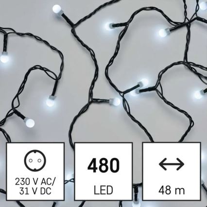 LED väljas jõulukaabel 480xLED/8 funktsiooni 53m külmvalge IP44
