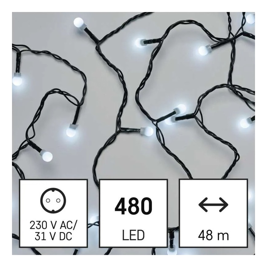 LED väljas jõulukaabel 480xLED/8 funktsiooni 53m külmvalge IP44