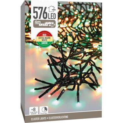 LED väljas kasutatav jõulukett 576xLED/230V/8 funktsiooni 7,2 m IP44 mitmevärviline