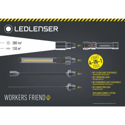 Ledlenser WORKERS FRIEND - LED hämardatav laetav taskulamp LED/2500 mAh 280 lm 80 h must