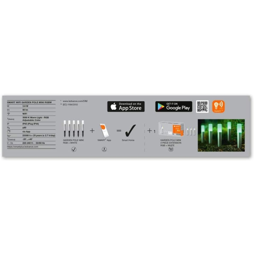 Ledvance Komplekt 5 X Led Rgbw Valivalgusti Smart Mini 5xled 5 7w 230v Ip65 Wi Fi Lambimaailm