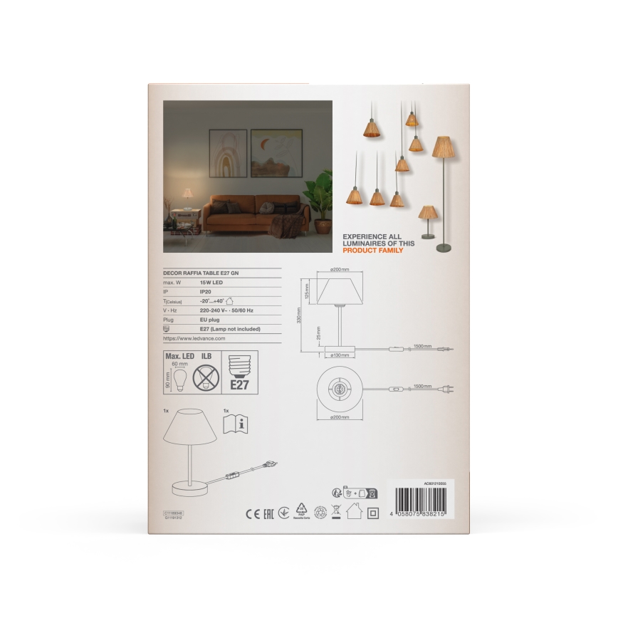 Ledvance - Laualamp DECOR RAFFIA 1xE27/15W/230V Palmi niin