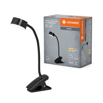Ledvance - LED hämardatav puutetundlik laualamp kinnitusklambriga CYLINDER LED/4,8W/5V 3000-6500K must