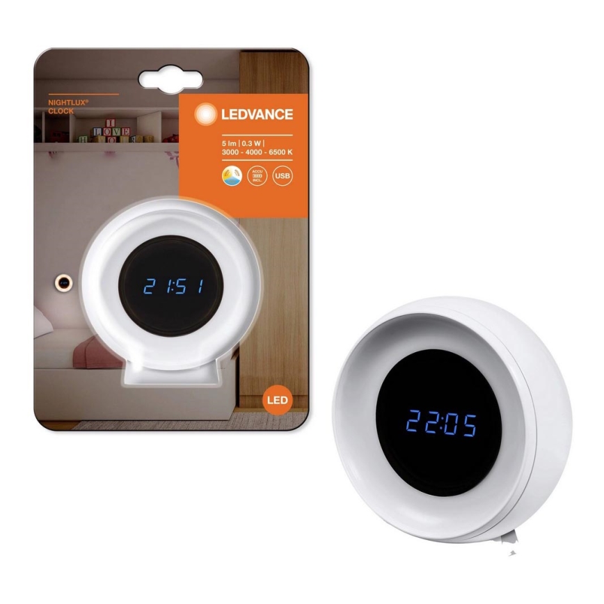 Ledvance - LED Digitaalne kell taustvalgustusega NIGHTLUX LED/0,3W/5V 1000mAh 3000/4000/6500K