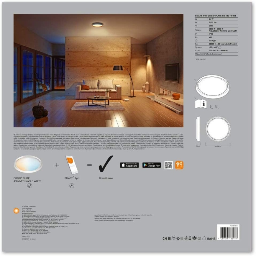 Ledvance - LED Hämardatav valgusti SMART+ PLATE LED/24W/230V 3,000K-6,500K  Wi-Fi