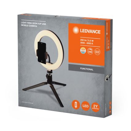 Ledvance - LED Hämardatav laualamp alusega ja hoidik vlogimiseks LED/5,5W/USB 3000/4000/6500K