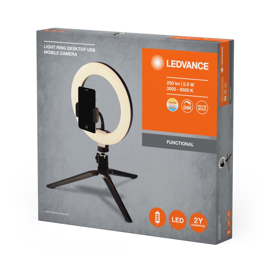 Ledvance - LED Hämardatav laualamp alusega ja hoidik vlogimiseks LED/5,5W/USB 3000/4000/6500K