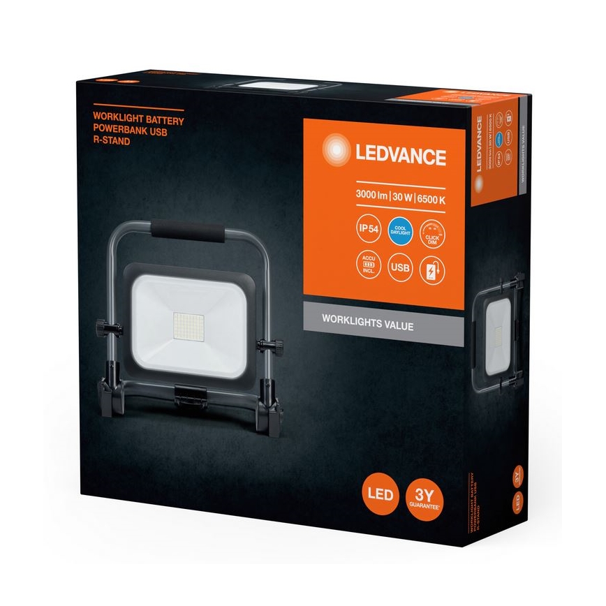 Ledvance - LED Hämardatav väli taaslaetav prožektor WORKLIGHT BATTERY LED/30W/5V IP54